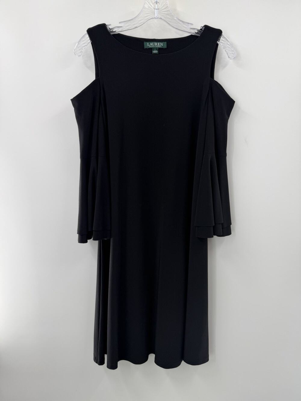 Lauren by Ralph Lauren Women's Black Cold Shoulder Flutter Sleeve A Line Dress 4